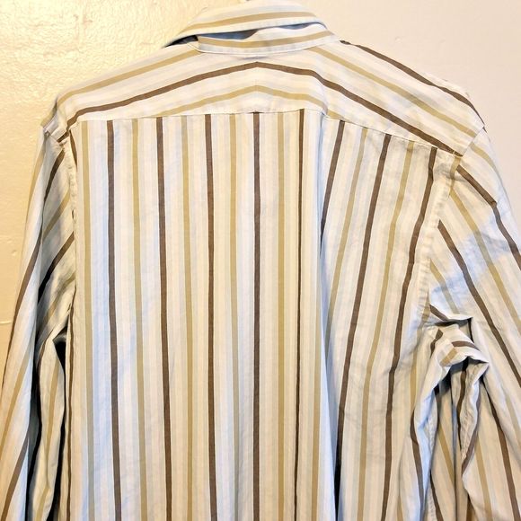 Express Button Up Shirt Men Sz Large 16 Brown Stripes Modern Fit Long Sleeve - Picture 5 of 15